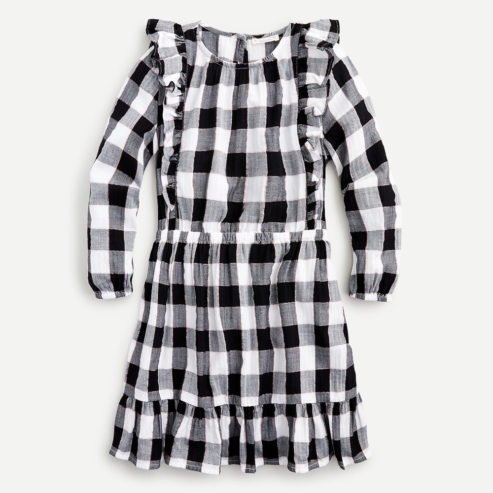 New! J Crew sz 4 Girls' ruffle bib dress buffalo check NWT